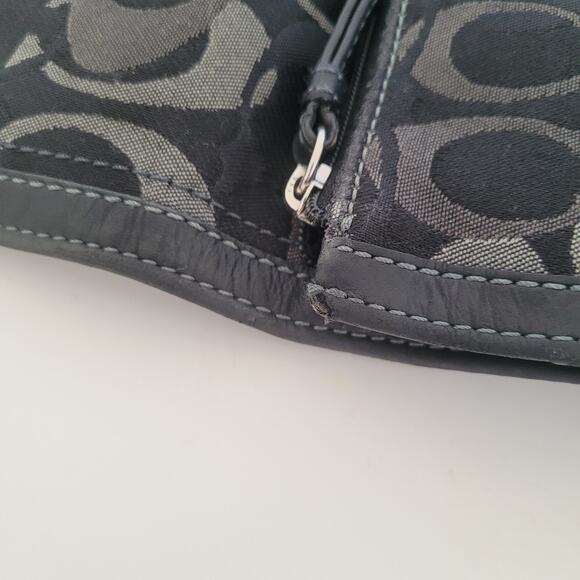 Coach Wallet Canvas Leather Signature Black Trifold 8x4 Large Checkbook Set - Picture 10 of 11